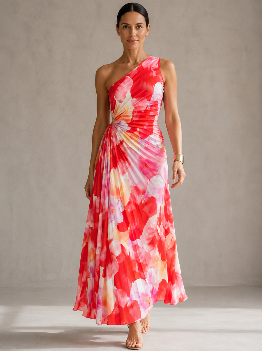 Yanira | Vestido plisado de un hombro