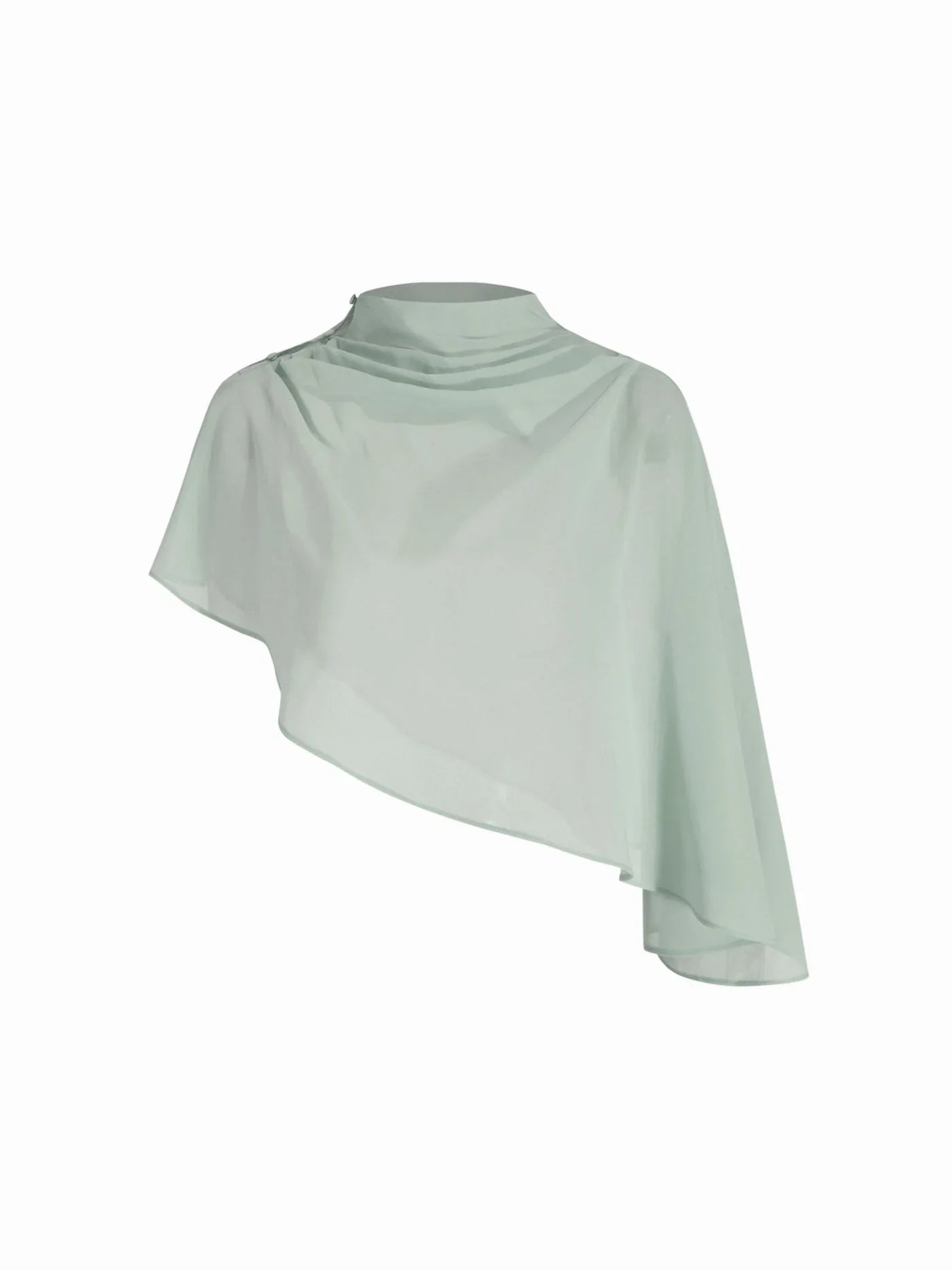 Vestido Maxi de satén con cuello alto y mangas capa - Verde