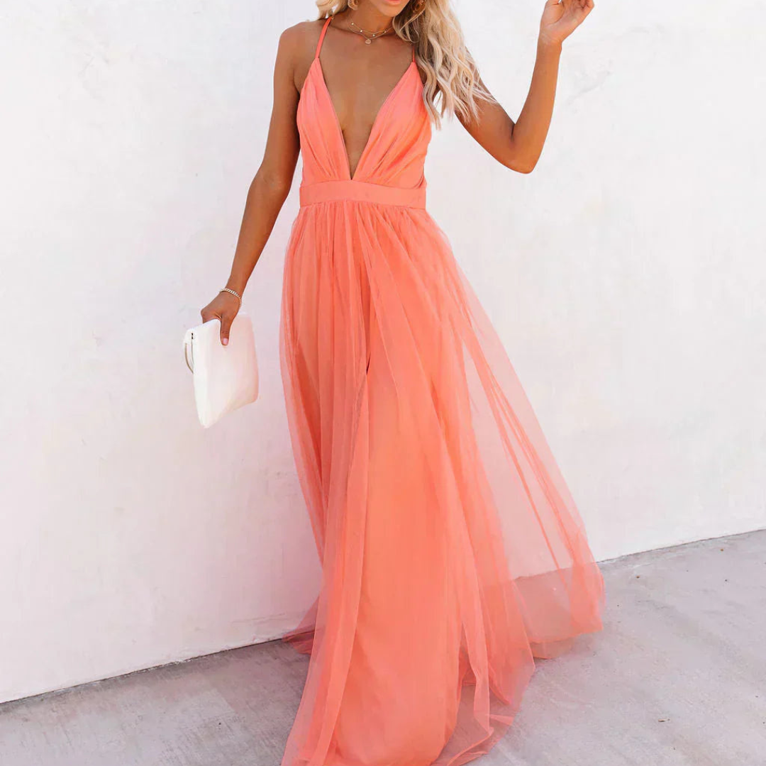 Ginevra | Vestido largo coral luminoso