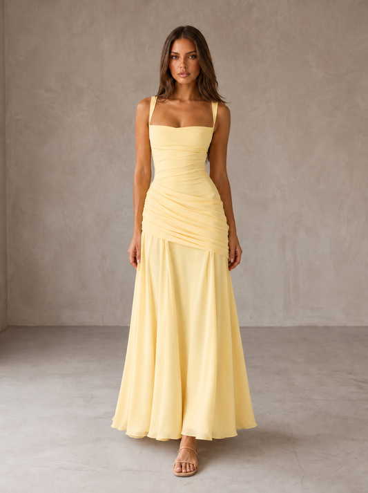 Vestido Maxi Musa Esculpida - Limón