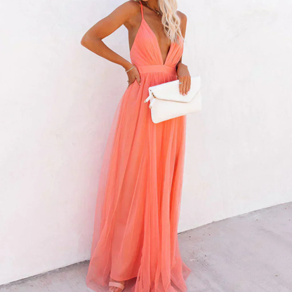 Ginevra | Vestido largo coral luminoso