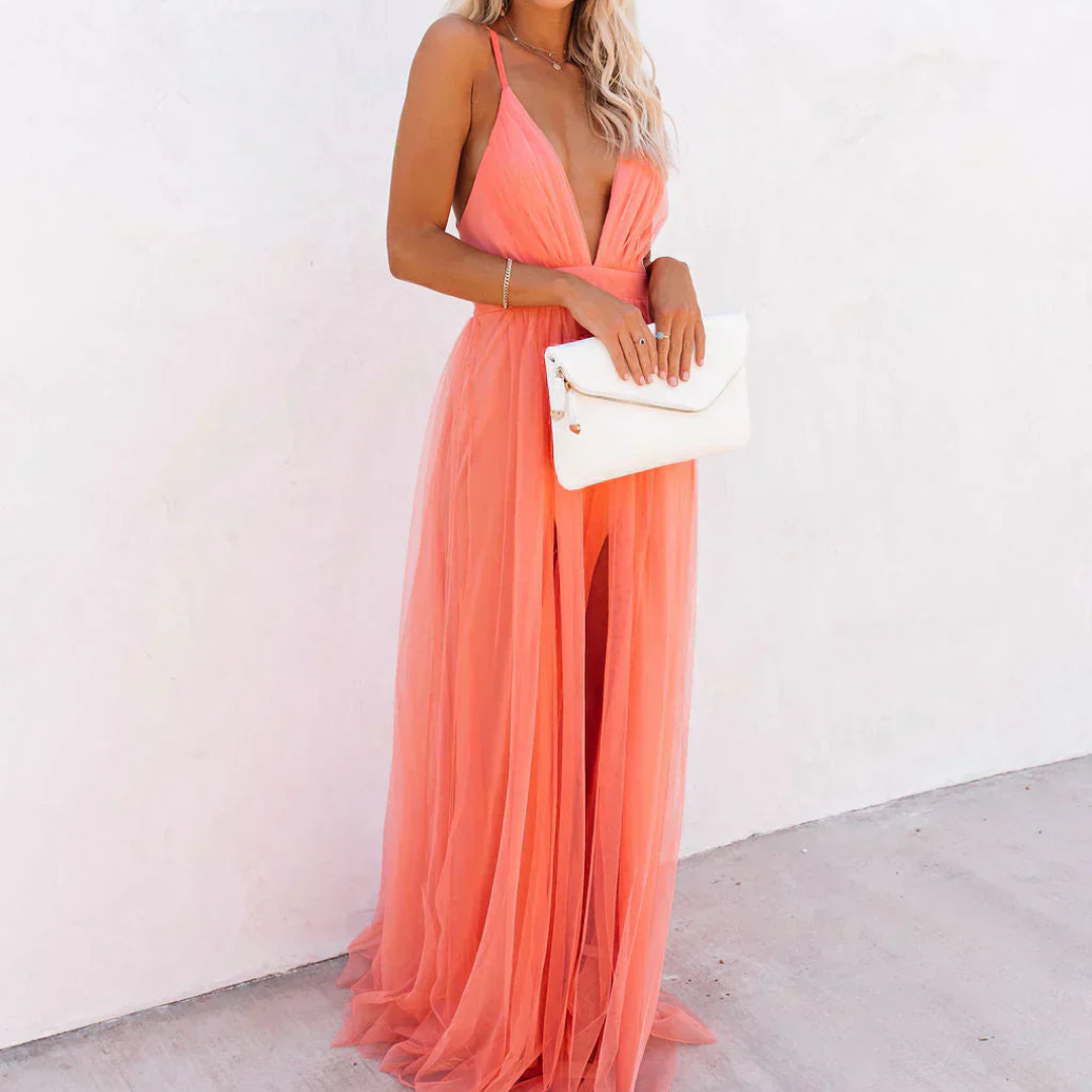 Ginevra | Vestido largo coral luminoso