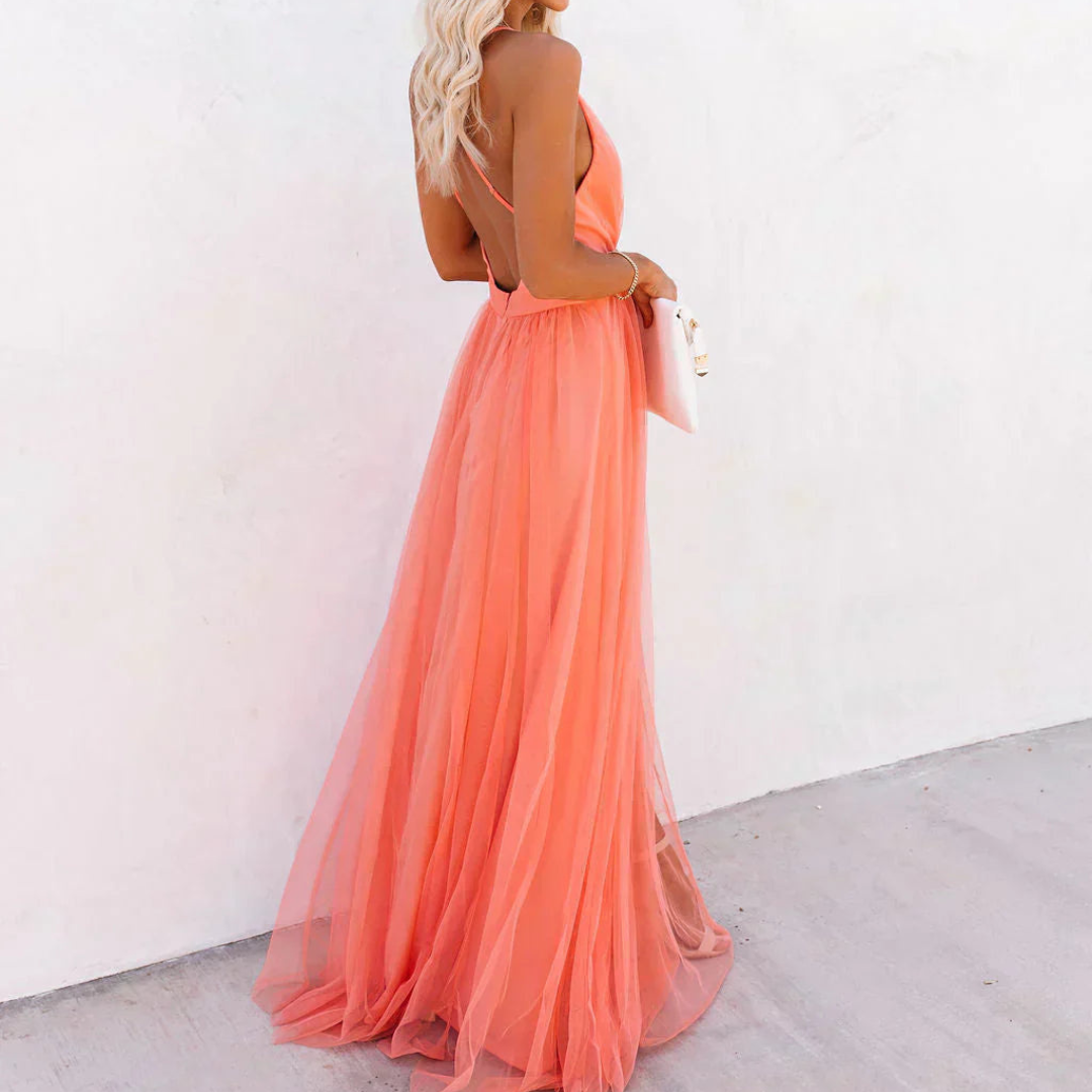 Ginevra | Vestido largo coral luminoso