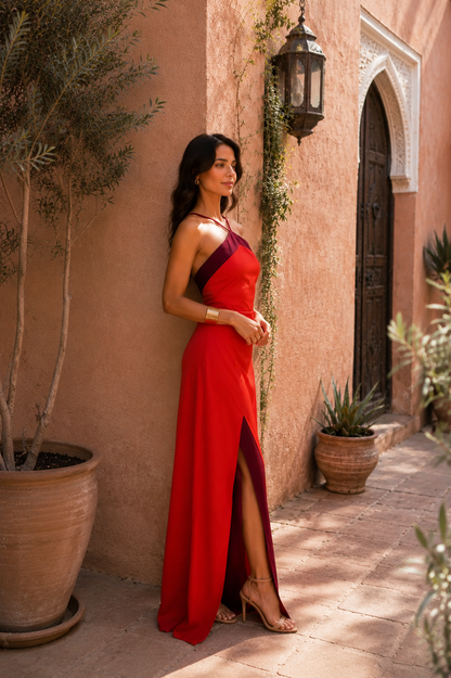 Oasis | Vestido largo halter con abertura