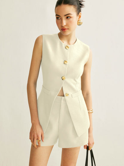 Camila | Conjunto de chaleco con botones y pantalones cortos