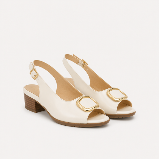 Valentino | Sandalias de Tacón Medio con Aplique Dorado