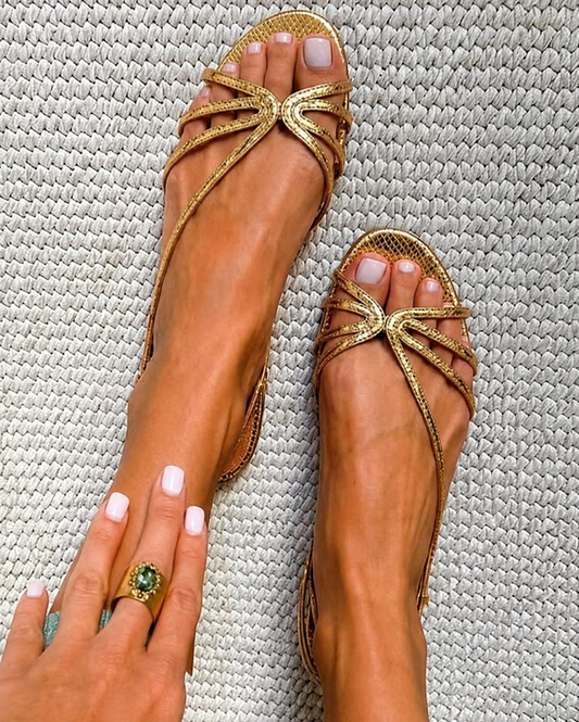 Deila - Sandalias de Tiras Metalizadas para Verano