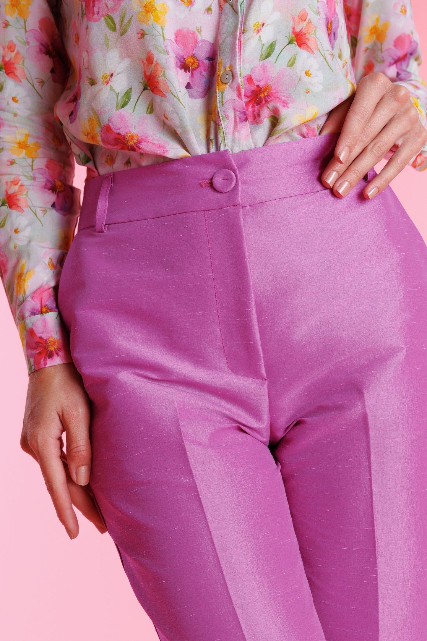 Pantalón De Vestir Shantung Tiro Alto Mujer