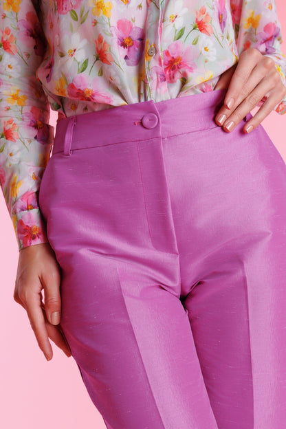 Pantalón De Vestir Shantung Tiro Alto Mujer