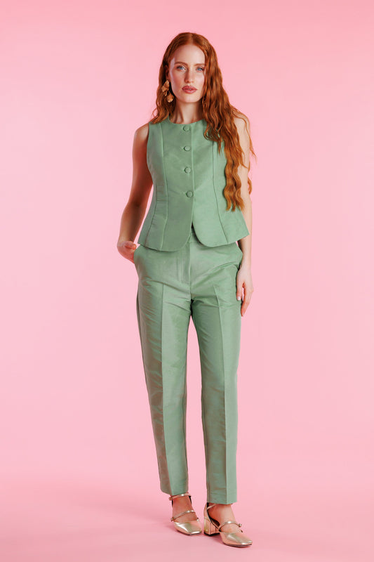 Pantalón De Vestir Shantung Tiro Alto Mujer