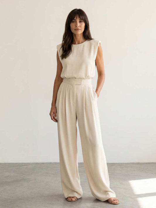 Conjunto fluido de top estructurado y pantalón ancho
