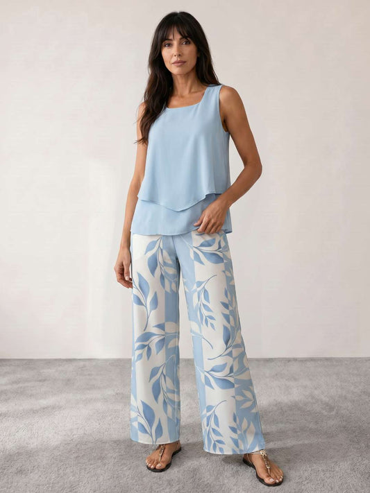 Conjunto fluido estampado de dos piezas