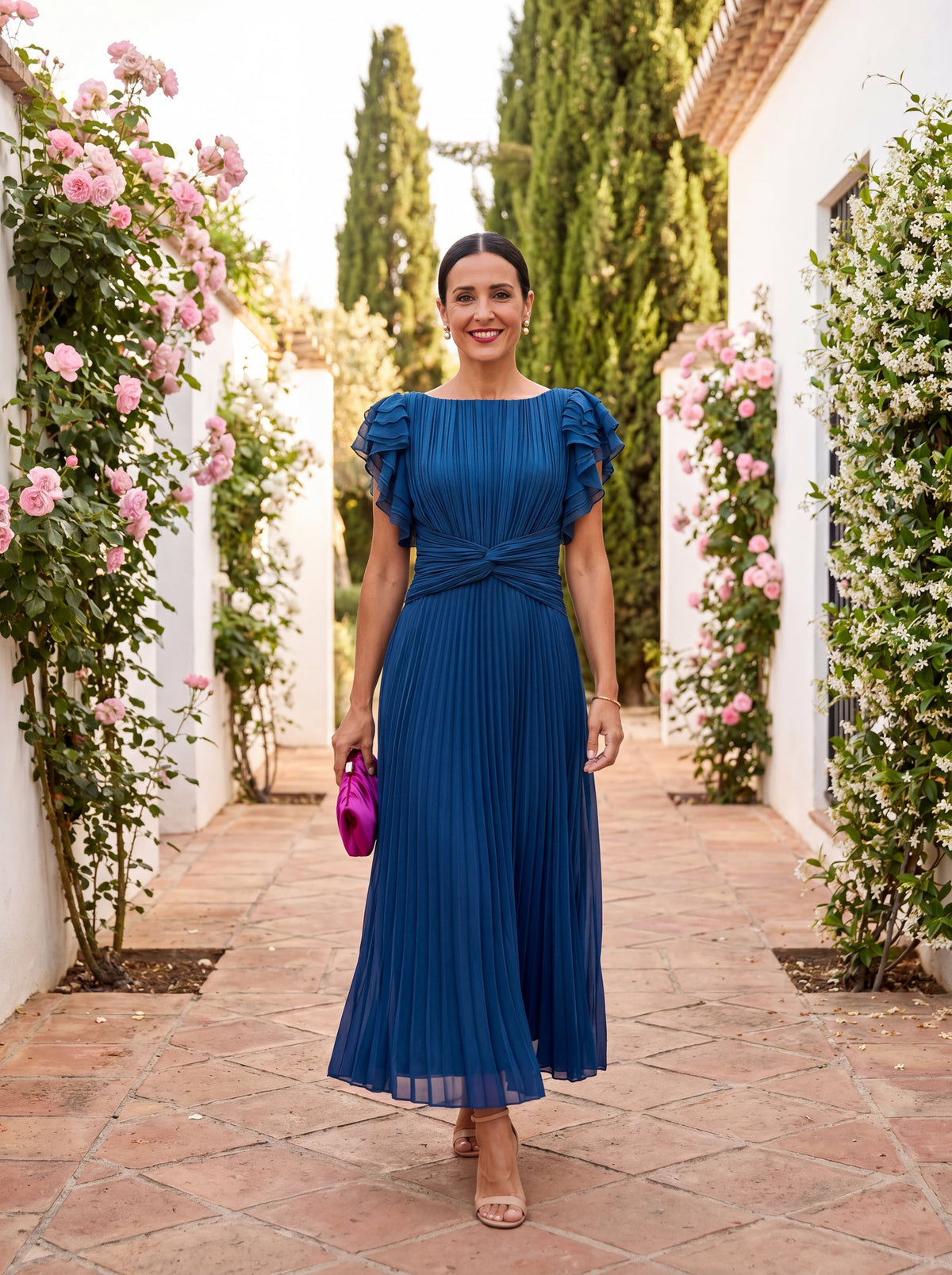Seraphina | Vestido largo plisado con cintura anudada