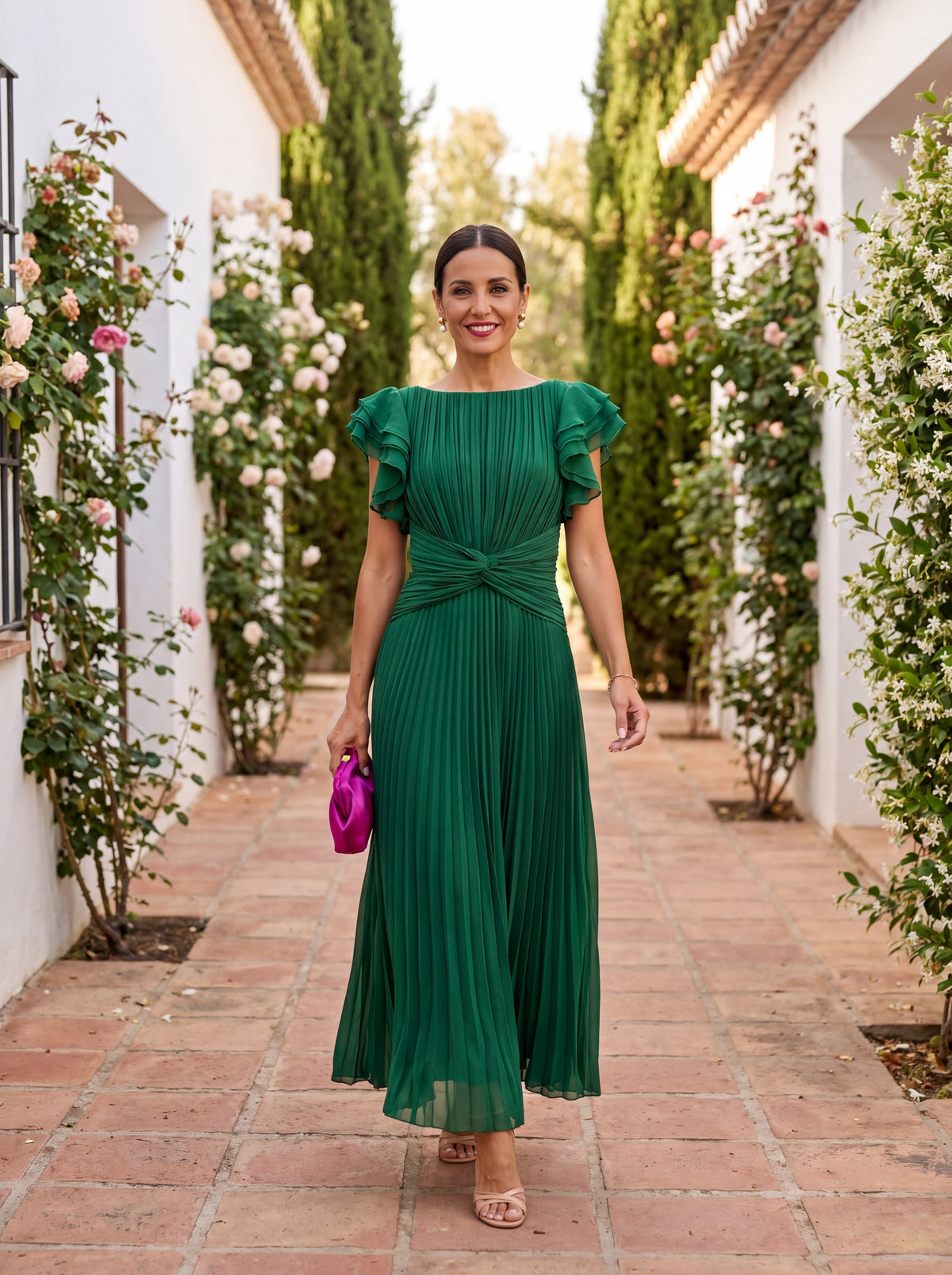 Seraphina | Vestido largo plisado con cintura anudada