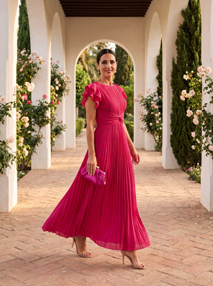 Seraphina | Vestido largo plisado con cintura anudada