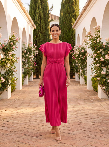 Seraphina | Vestido largo plisado con cintura anudada