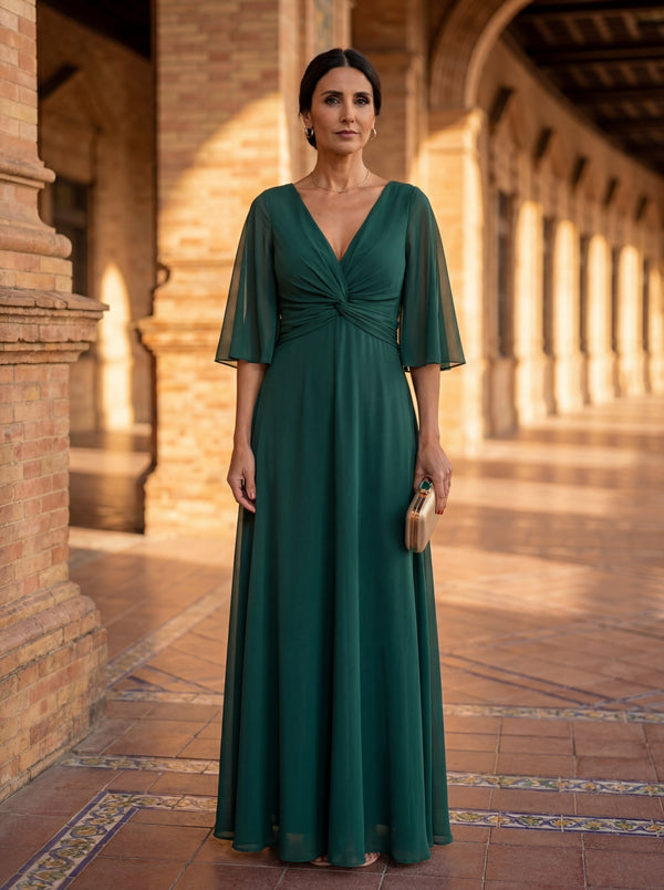 Vestido de chiffon con escote en V