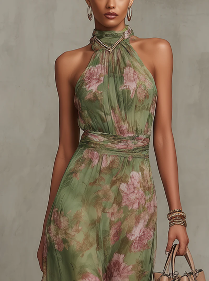 Livia | Vestido largo floral Elegante con cuello halter