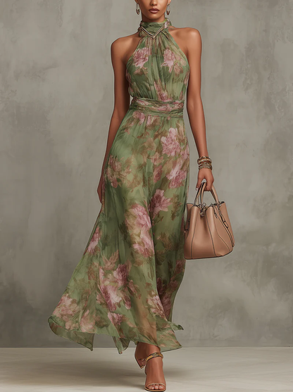 Livia | Vestido largo floral Elegante con cuello halter