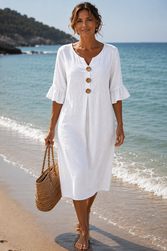Carla  – Vestido Elegancia Natural Algodón - Blanco