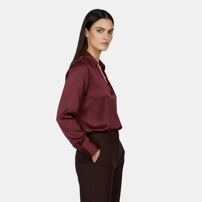 Camisa Manga Larga Mujer - Escote V, Elegante