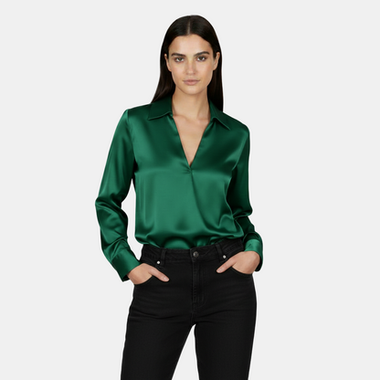 Camisa Manga Larga Mujer - Escote V, Elegante