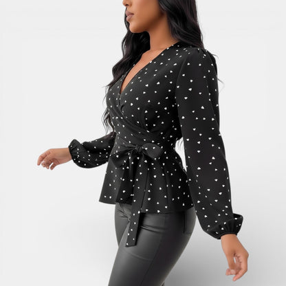 Blusa Mujer Cuello V con Estampado Corazón