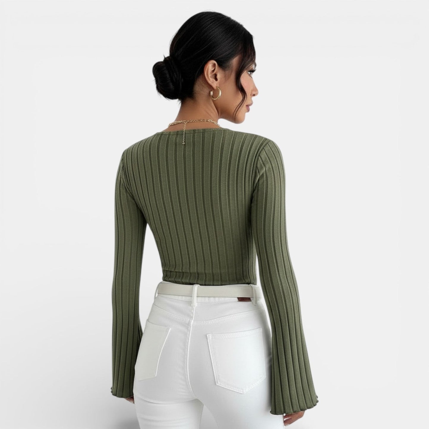 Camiseta Mujer Canalé Escote V Manga Larga