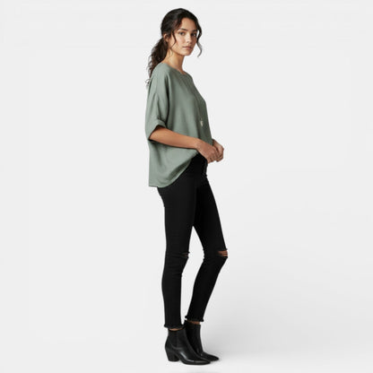 Camiseta Mujer Algodón y Lino Manga Larga Suelta Primavera