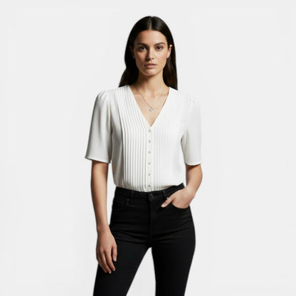 Blusa de Gasa Mujer Escote en V Manga Corta Elegante