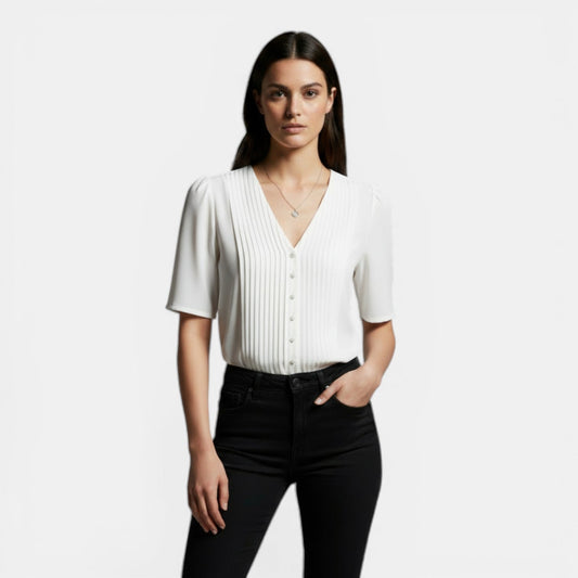 Blusa de Gasa Mujer Escote en V Manga Corta Elegante