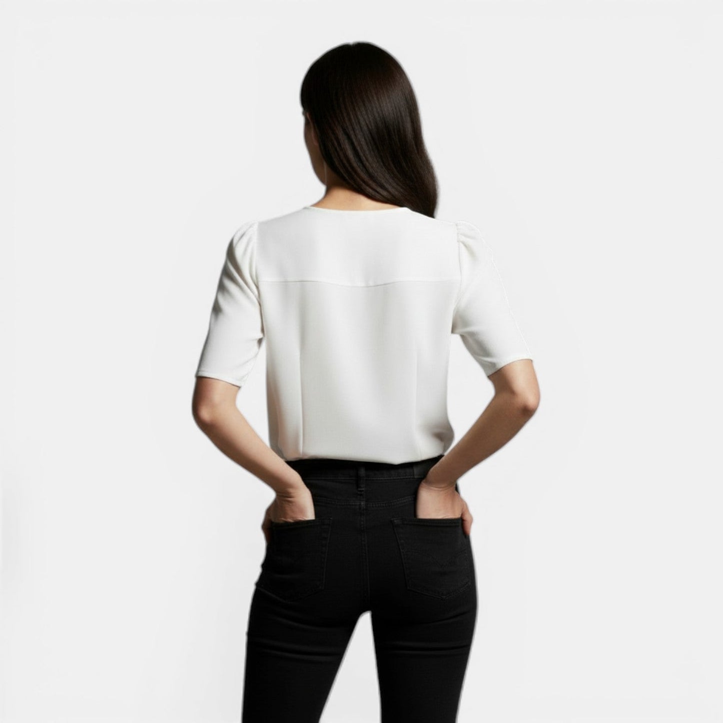 Blusa de Gasa Mujer Escote en V Manga Corta Elegante