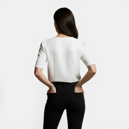 Blusa de Gasa Mujer Escote en V Manga Corta Elegante