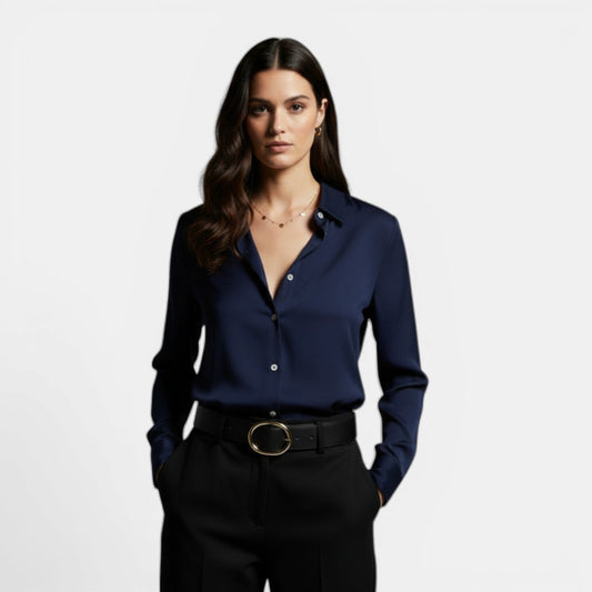 Camisa Mujer Holgada con Solapa y Botones Manga Larga