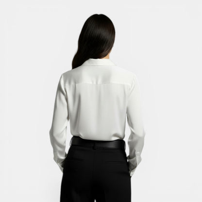 Camisa Mujer Holgada con Solapa y Botones Manga Larga