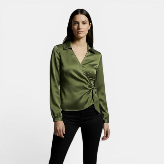 Blusa Satén Mujer Manga Larga Premium