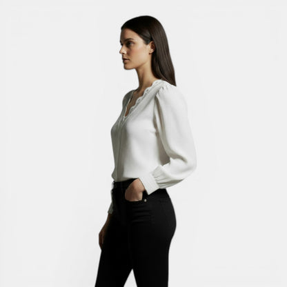 Blusa Mujer Encaje Manga Larga Escote en V