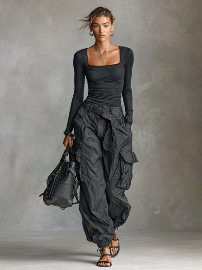 Conjunto Mujer Top Cuadrado y Pantalón Cargo Urbano