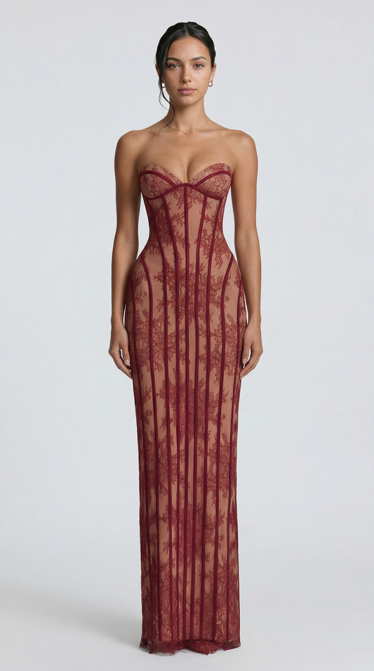 Vestido Maxi Julie de Encaje - Burdeos
