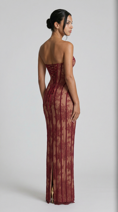Vestido Maxi Julie de Encaje - Burdeos