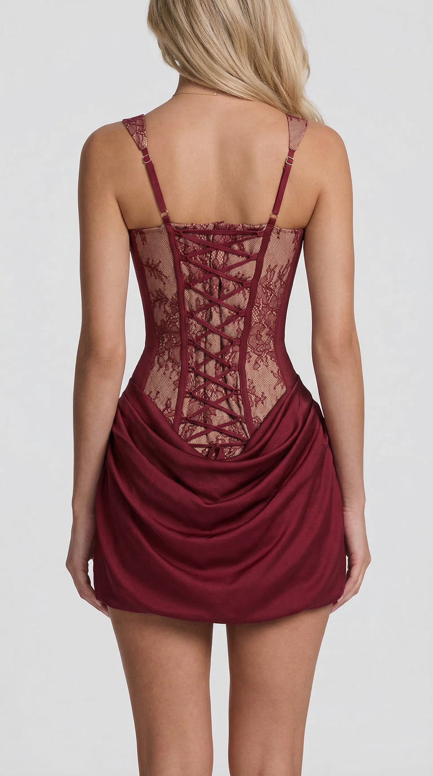 Vestido Mini Chloe de Encaje - Burdeos