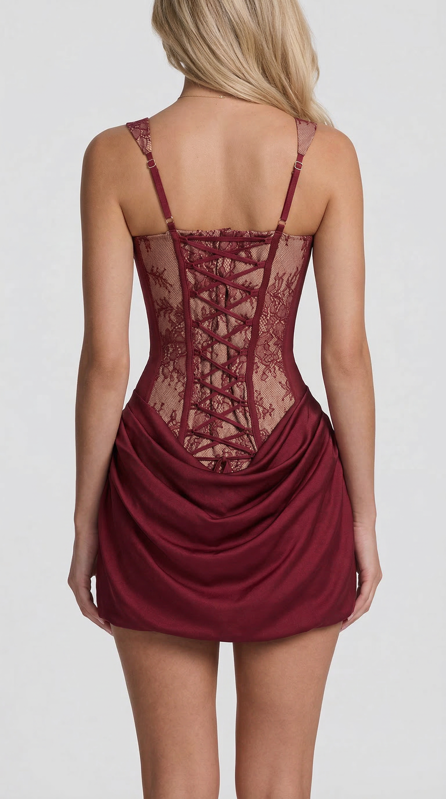 Vestido Mini Chloe de Encaje - Burdeos