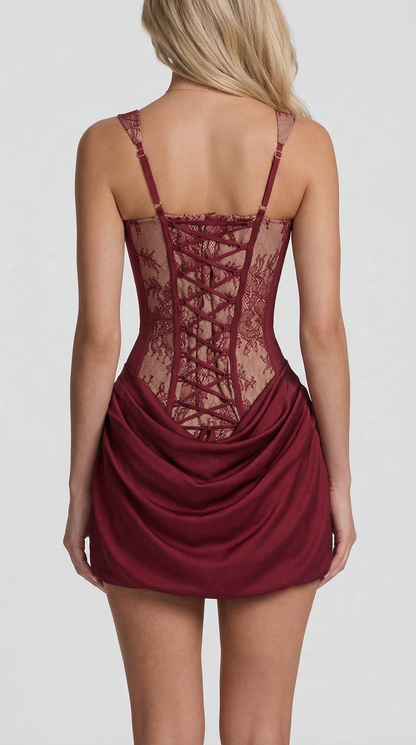 Vestido Mini Chloe de Encaje - Burdeos