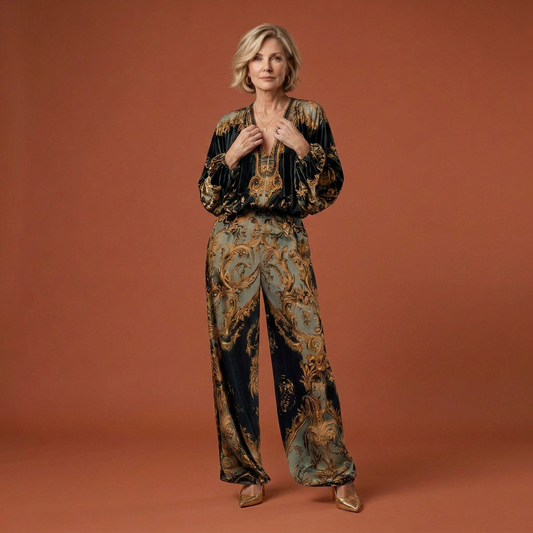 Conjunto Barroco de Terciopelo con Estampado Floral