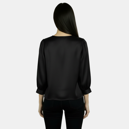 Blusa de Seda Satinada Para Mujer, Manga Corta - Camiseta Básica