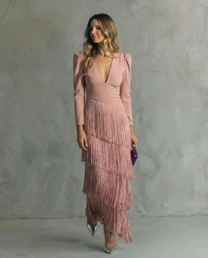 CLARA | VESTIDO ELEGANTE CON MANGAS DE FLECOS
