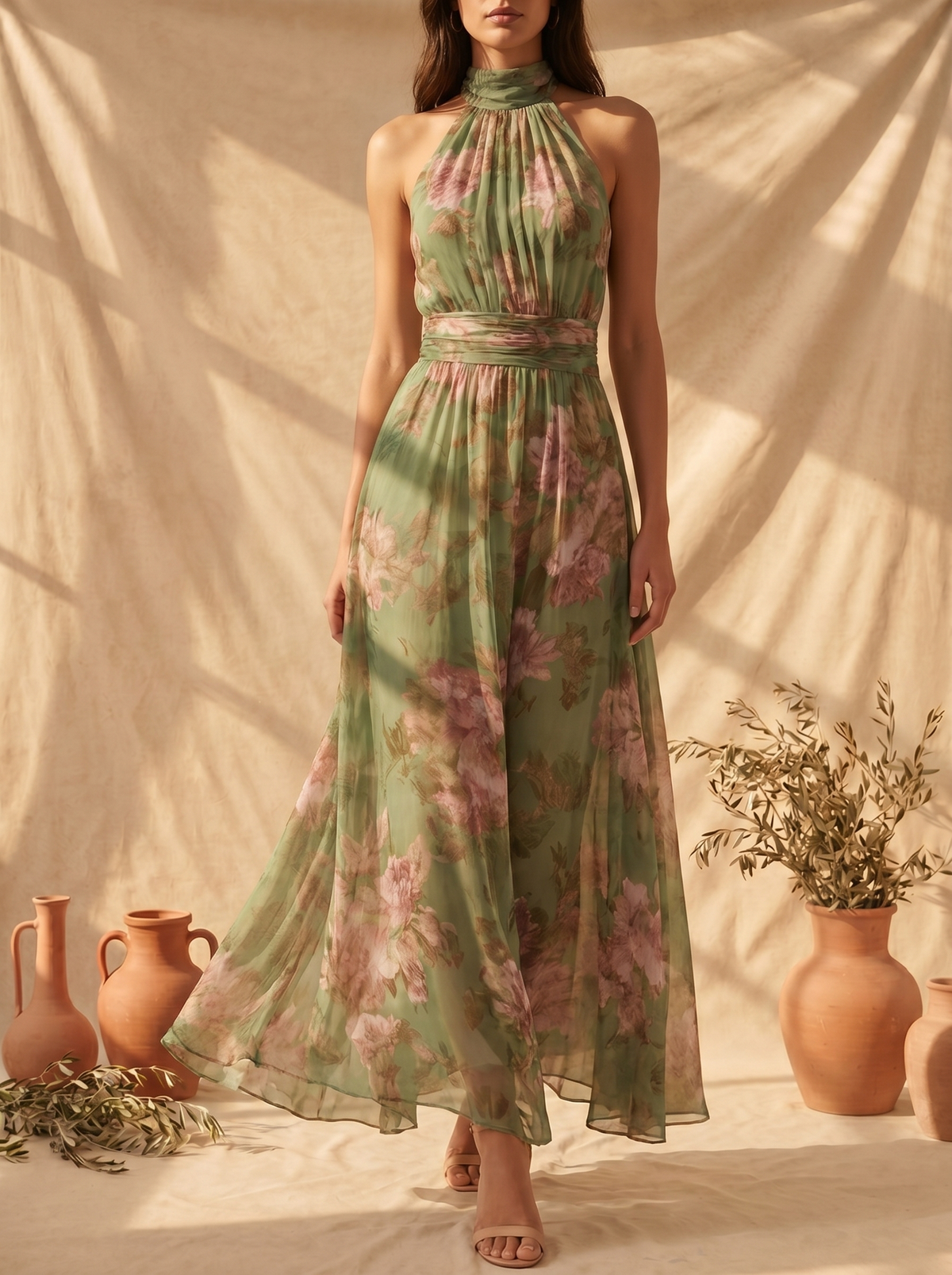 Livia | Vestido largo floral Elegante con cuello halter
