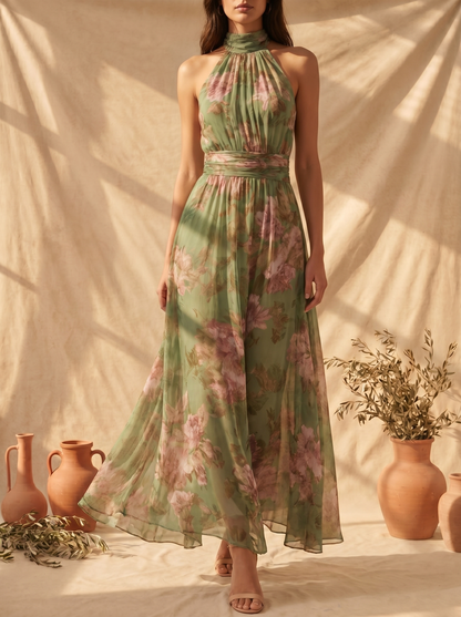 Livia | Vestido largo floral Elegante con cuello halter