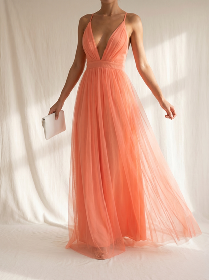 Ginevra | Vestido largo coral luminoso