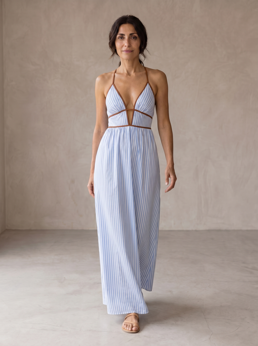 Laurina | Vestido largo de rayas con escote recortado